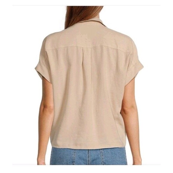 Cloth & Stone Women's Size Medium Gray Tencel Short‎ Sleeve  Tie Front Top Boho - Picture 5 of 9